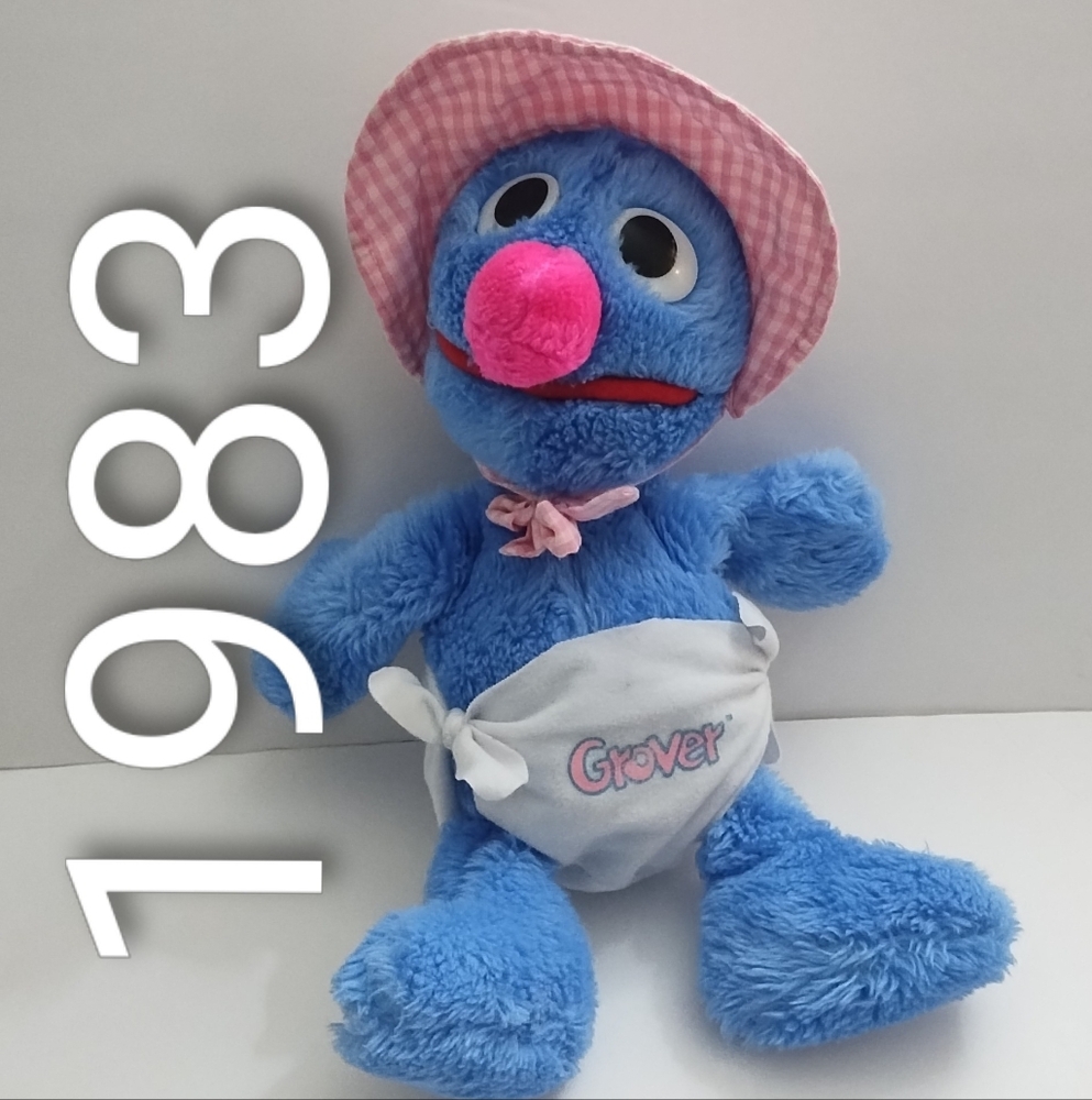 Vintage Toys 13" Baby Grover Plush 1983 Sesame Street Hasbro Softies Diaper Hat